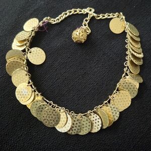 Golden Disc Charm Necklace Expandable - Child to Adult